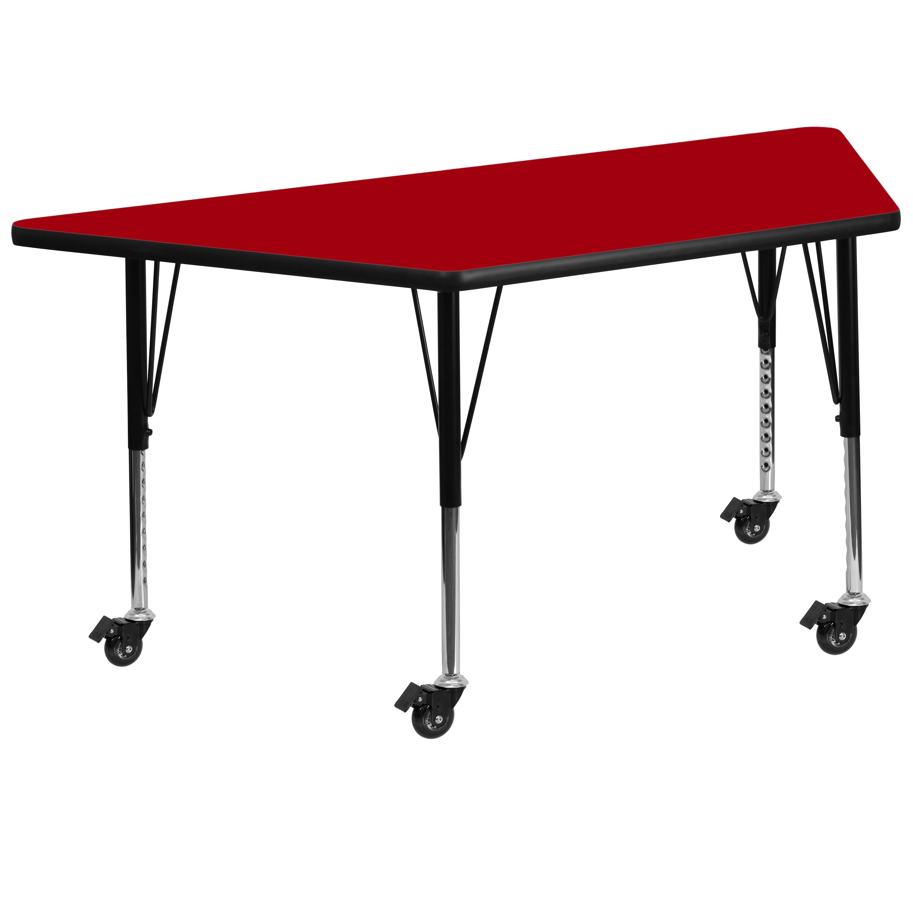 Wren Mobile 29''W x 57''L Trapezoid Red Thermal Laminate Activity Table - Height Adjustable Short Legs