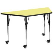 Wren Mobile 29''W x 57''L Trapezoid Yellow Thermal Laminate Activity Table - Standard Height Adjustable Legs