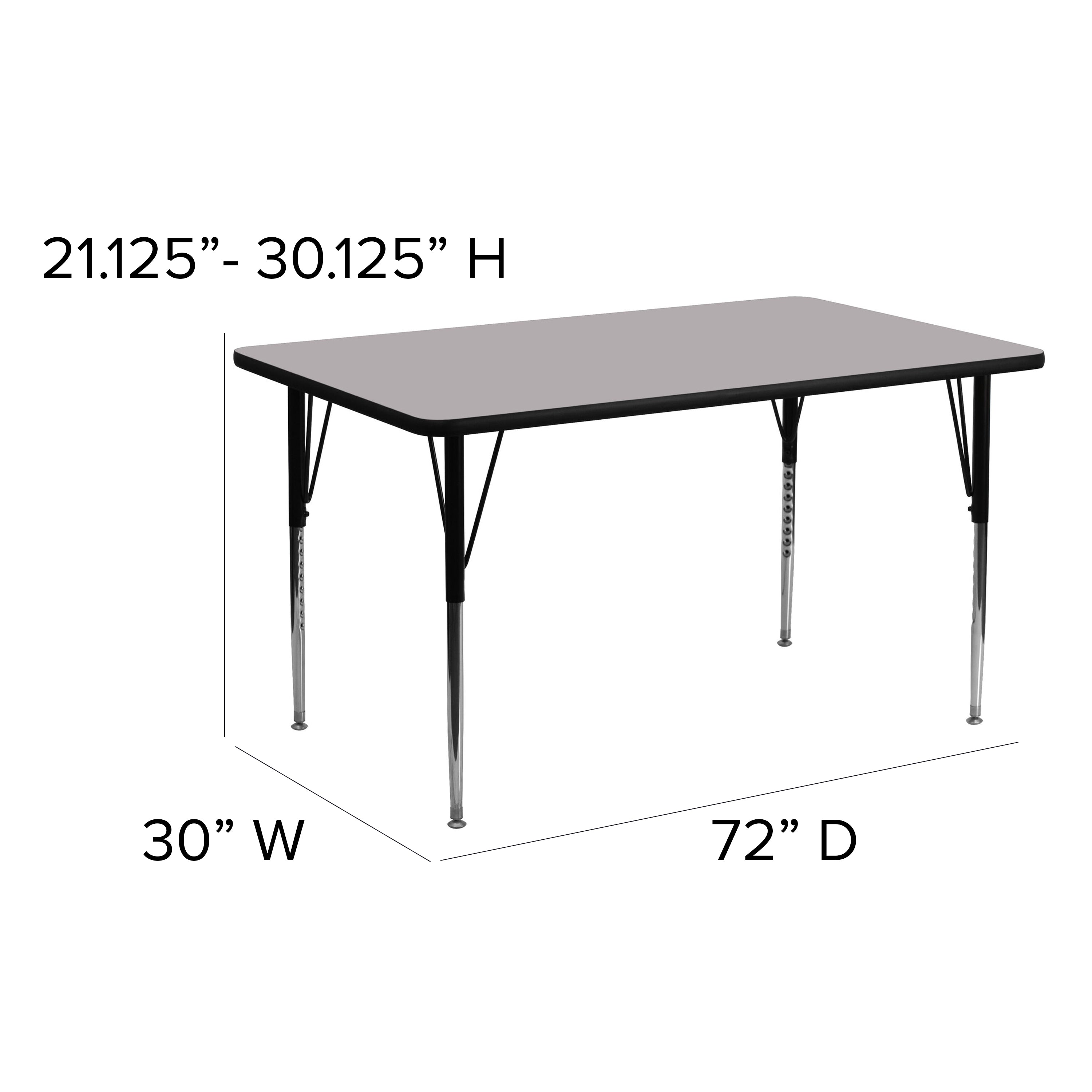 Wren 30''W x 72''L Rectangular Grey Thermal Laminate Activity Table - Standard Height Adjustable Legs