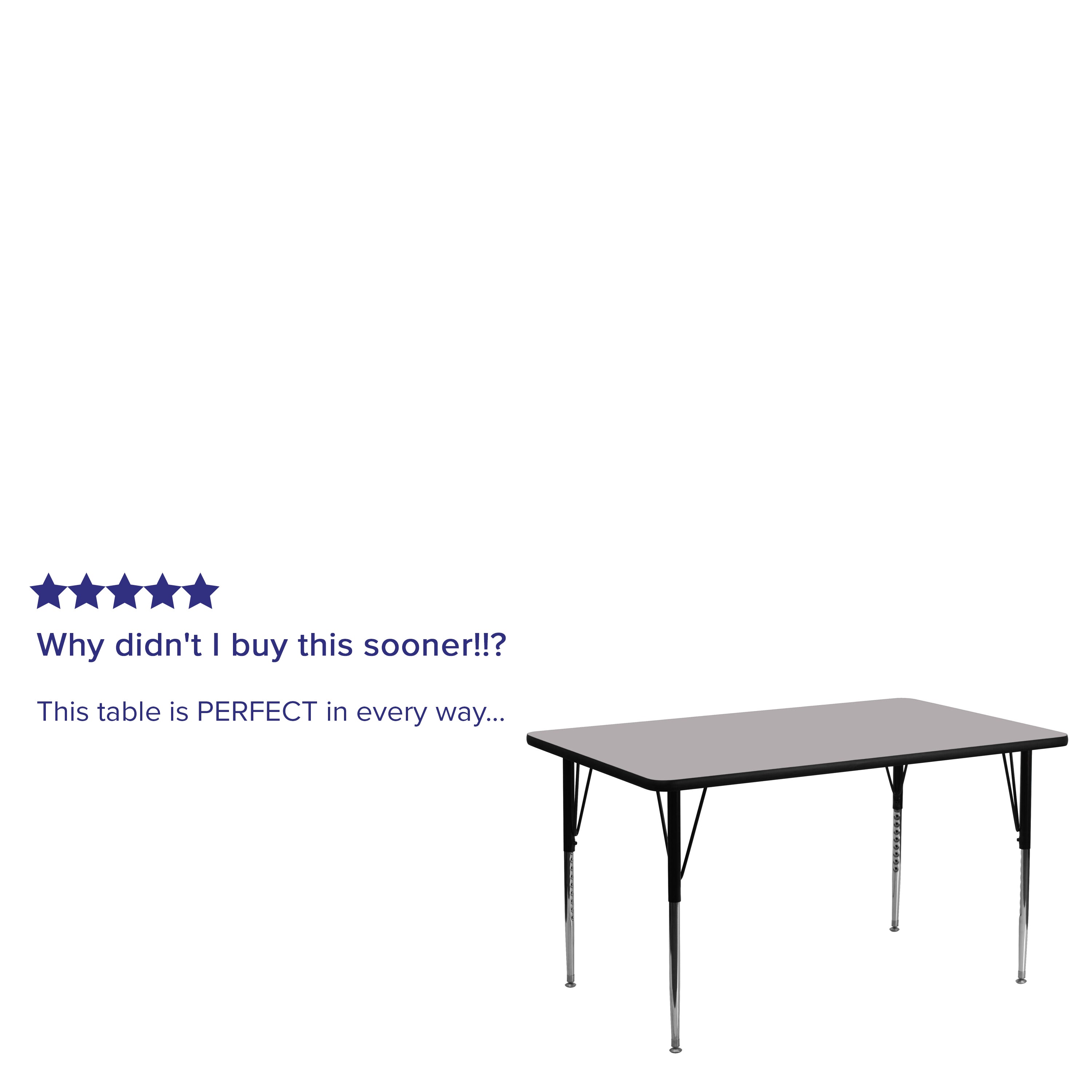 Wren 30''W x 72''L Rectangular Grey Thermal Laminate Activity Table - Standard Height Adjustable Legs