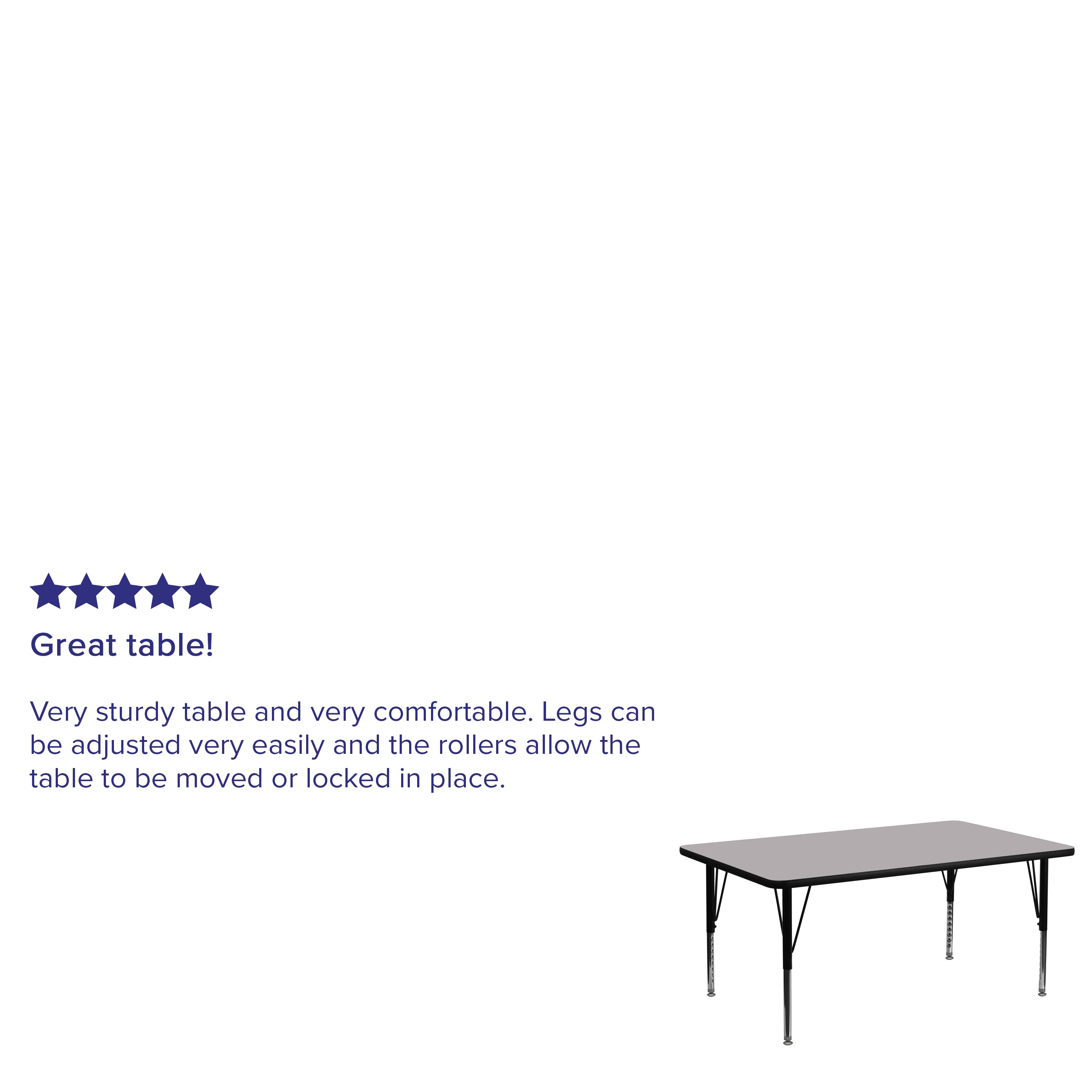 Wren 30''W x 72''L Rectangular Grey Thermal Laminate Activity Table - Height Adjustable Short Legs