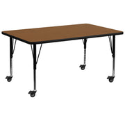 Wren Mobile 30''W x 72''L Rectangular Oak HP Laminate Activity Table - Height Adjustable Short Legs