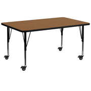Wren Mobile 30''W x 72''L Rectangular Oak Thermal Laminate Activity Table - Height Adjustable Short Legs