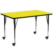 Wren Mobile 30''W x 72''L Rectangular Yellow HP Laminate Activity Table - Standard Height Adjustable Legs
