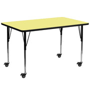 Wren Mobile 30''W x 72''L Rectangular Yellow Thermal Laminate Activity Table - Standard Height Adjustable Legs
