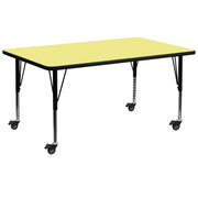 Wren Mobile 30''W x 72''L Rectangular Yellow Thermal Laminate Activity Table - Height Adjustable Short Legs