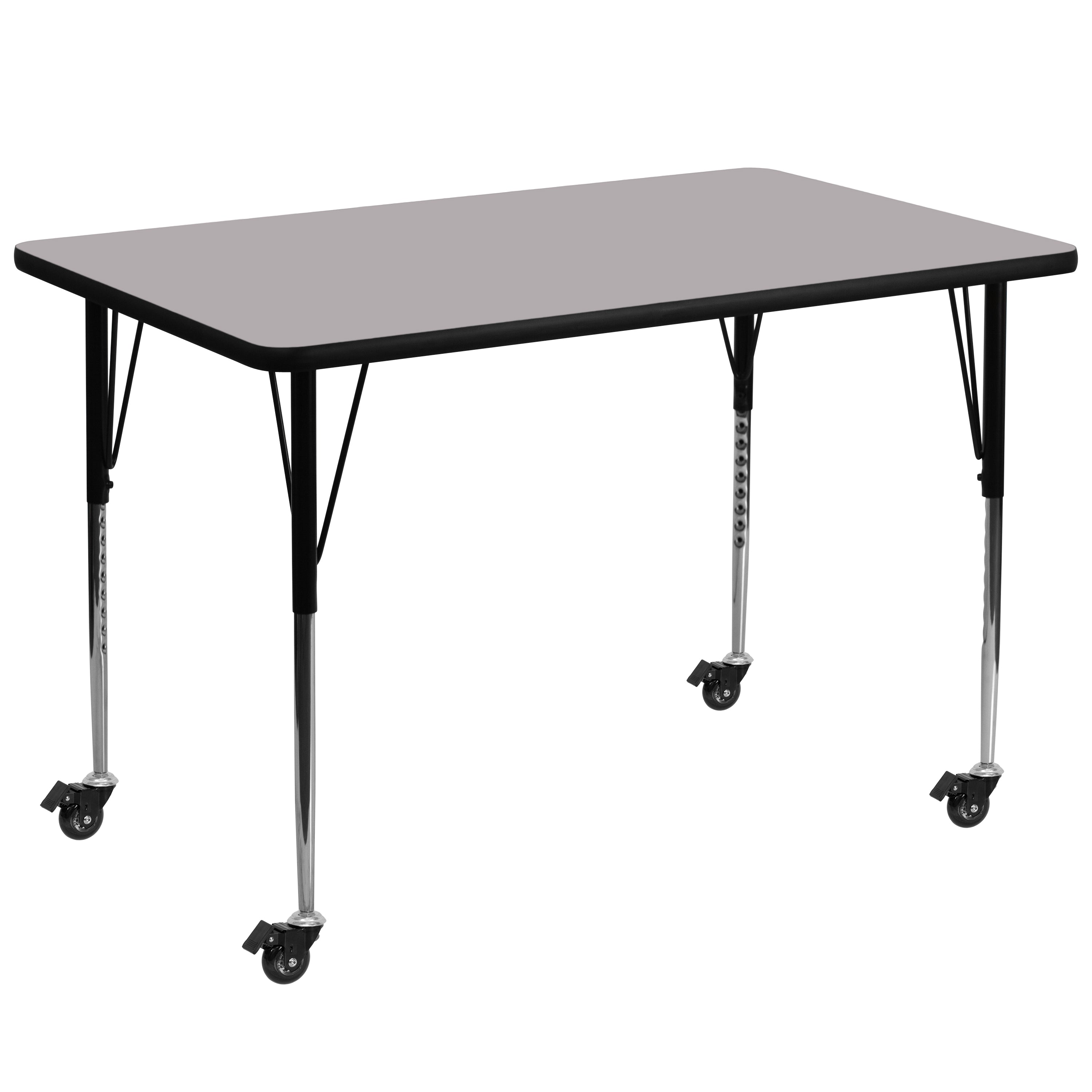 Wren Mobile 36''W x 72''L Rectangular Grey Thermal Laminate Activity Table - Standard Height Adjustable Legs