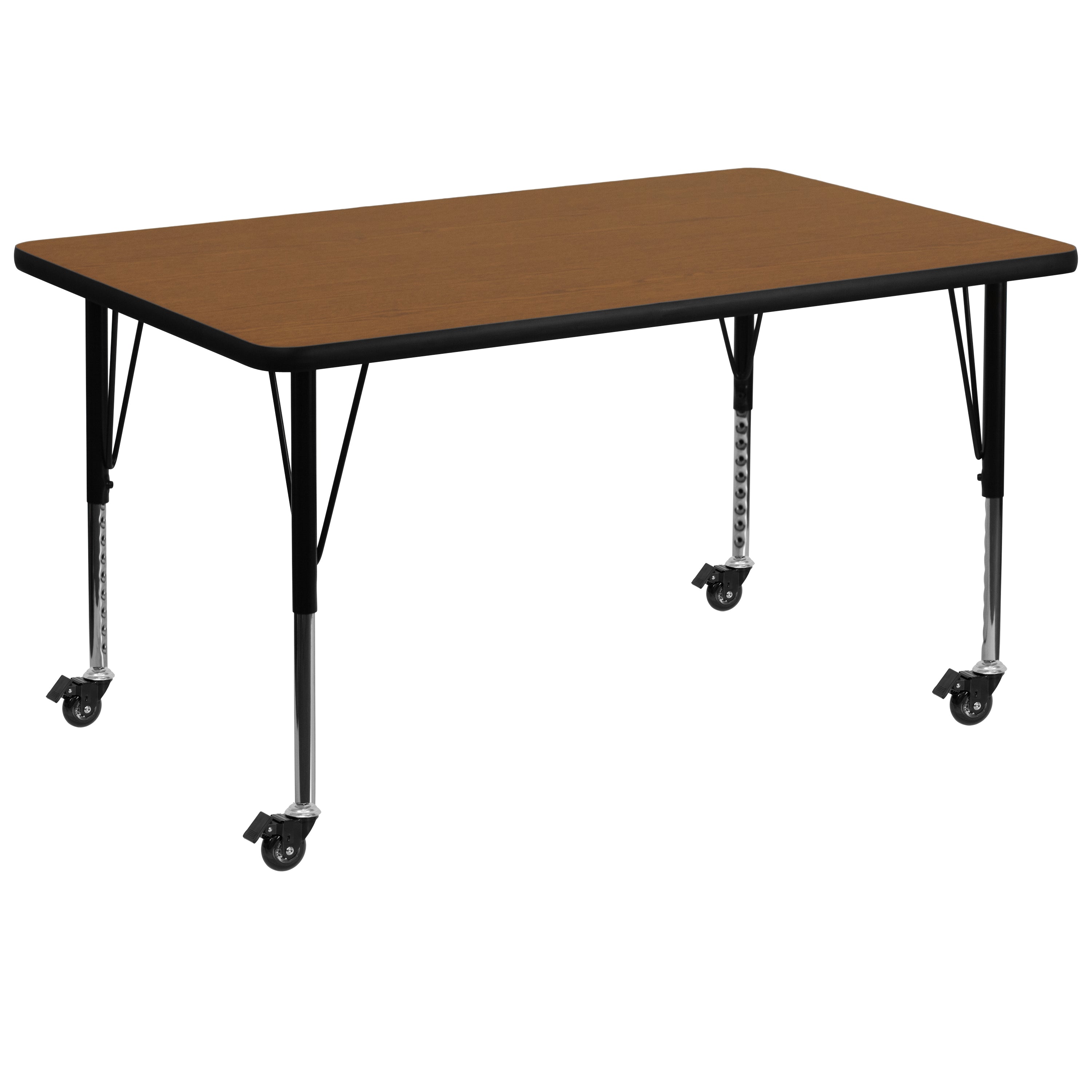 Wren Mobile 36''W x 72''L Rectangular Oak HP Laminate Activity Table - Height Adjustable Short Legs