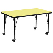 Wren Mobile 36''W x 72''L Rectangular Yellow Thermal Laminate Activity Table - Height Adjustable Short Legs