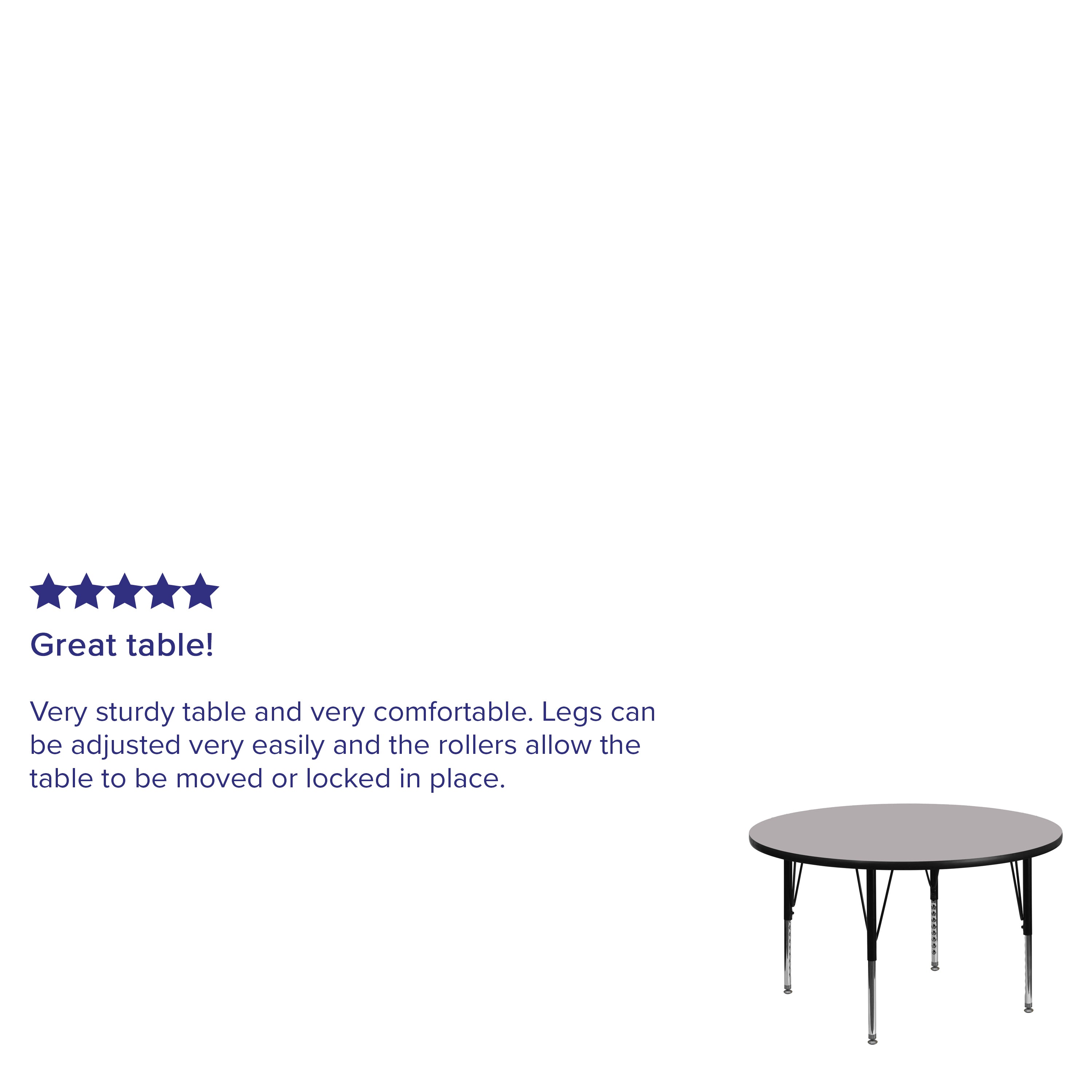 Wren 42'' Round Grey Thermal Laminate Activity Table - Height Adjustable Short Legs