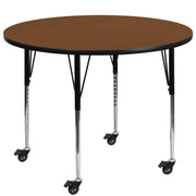 Wren Mobile 42'' Round Oak HP Laminate Activity Table - Standard Height Adjustable Legs