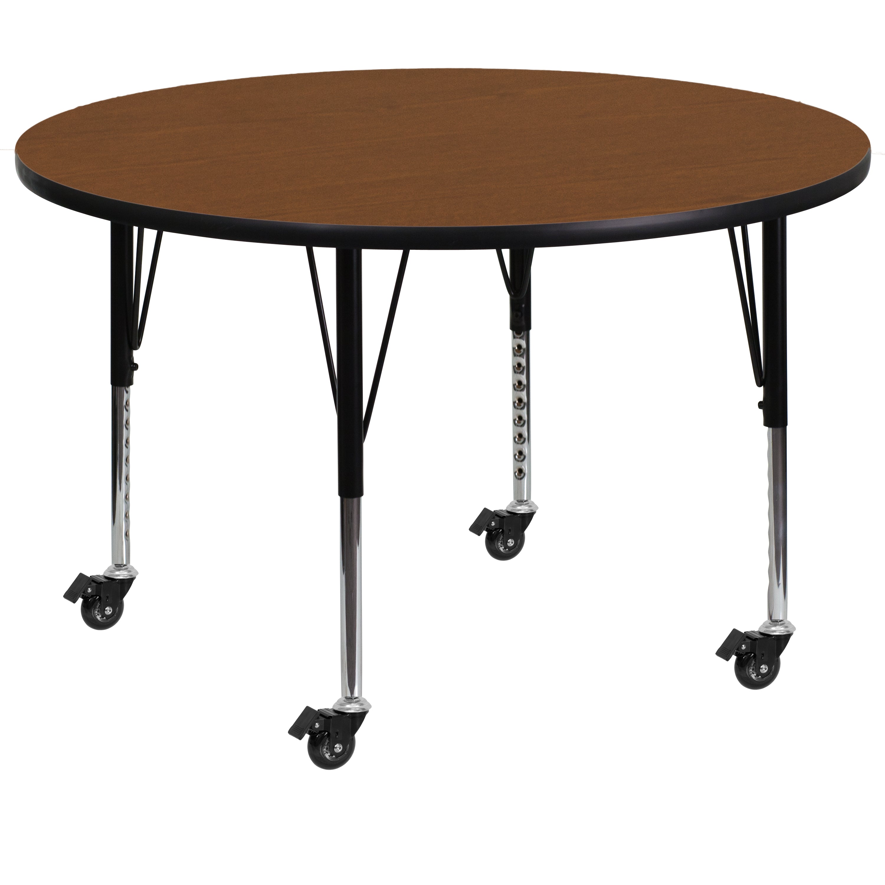 Wren Mobile 42'' Round Oak HP Laminate Activity Table - Height Adjustable Short Legs
