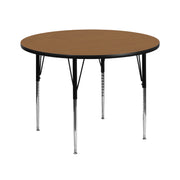 Wren 42'' Round Oak Thermal Laminate Activity Table - Standard Height Adjustable Legs