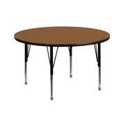 Wren 42'' Round Oak Thermal Laminate Activity Table - Height Adjustable Short Legs