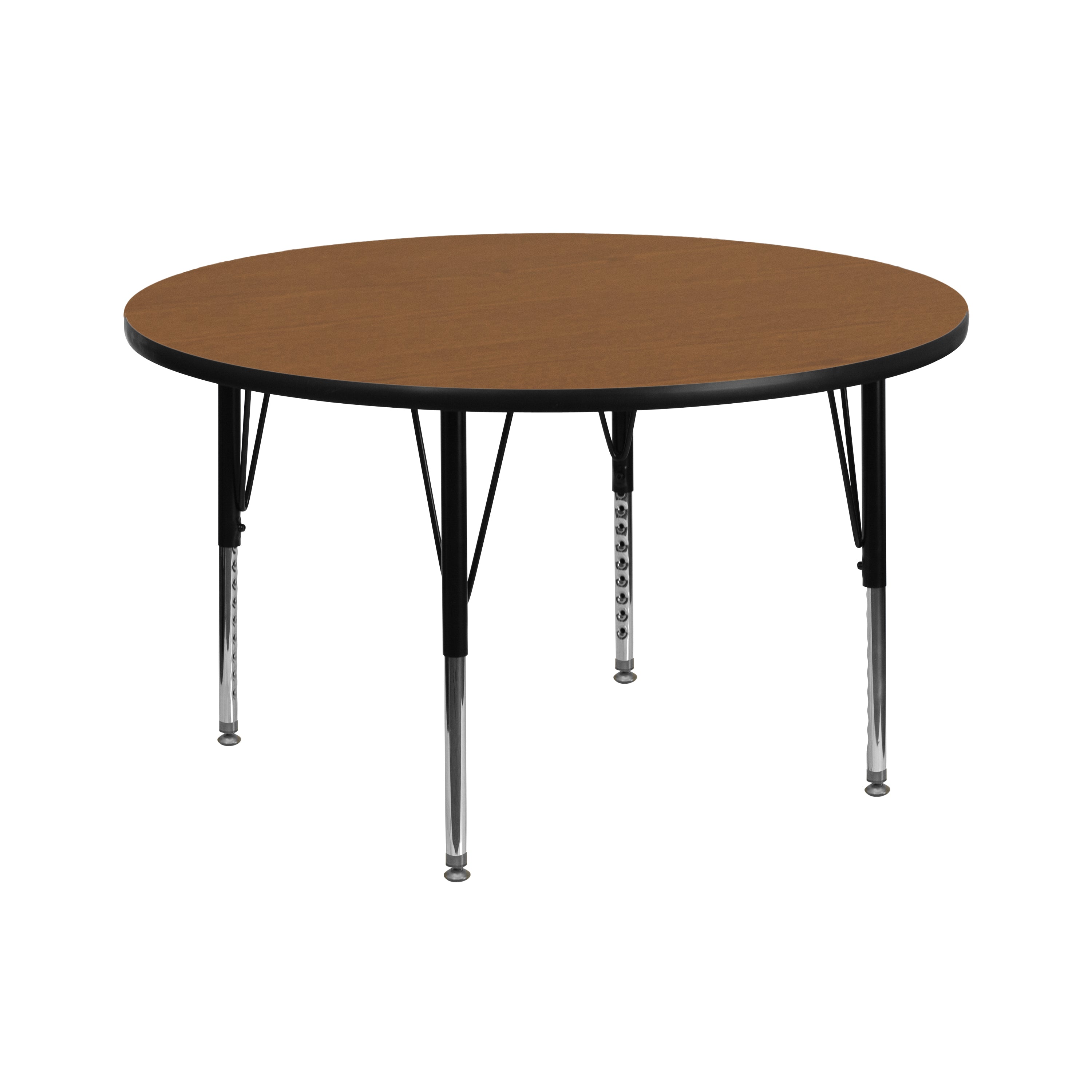 Wren 42'' Round Oak Thermal Laminate Activity Table - Height Adjustable Short Legs