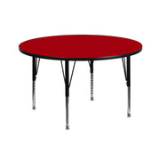 Wren 42'' Round Red Thermal Laminate Activity Table - Height Adjustable Short Legs