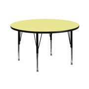 Wren 42'' Round Yellow Thermal Laminate Activity Table - Height Adjustable Short Legs