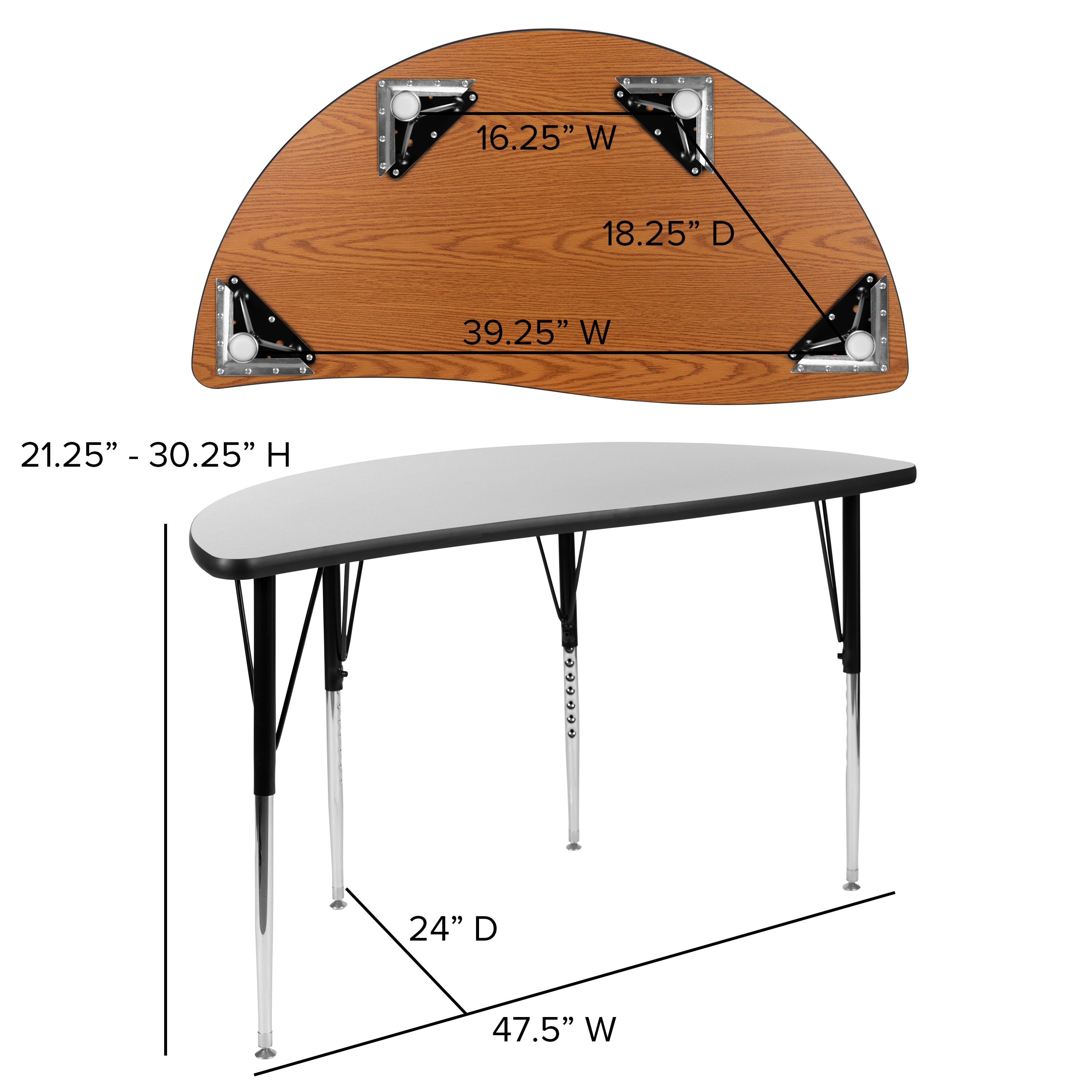Wren 47.5" Half Circle Wave Flexible Collaborative Grey Thermal Laminate Activity Table - Standard Height Adjustable Legs