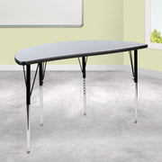 Wren 47.5" Half Circle Wave Flexible Collaborative Grey Thermal Laminate Activity Table - Standard Height Adjustable Legs
