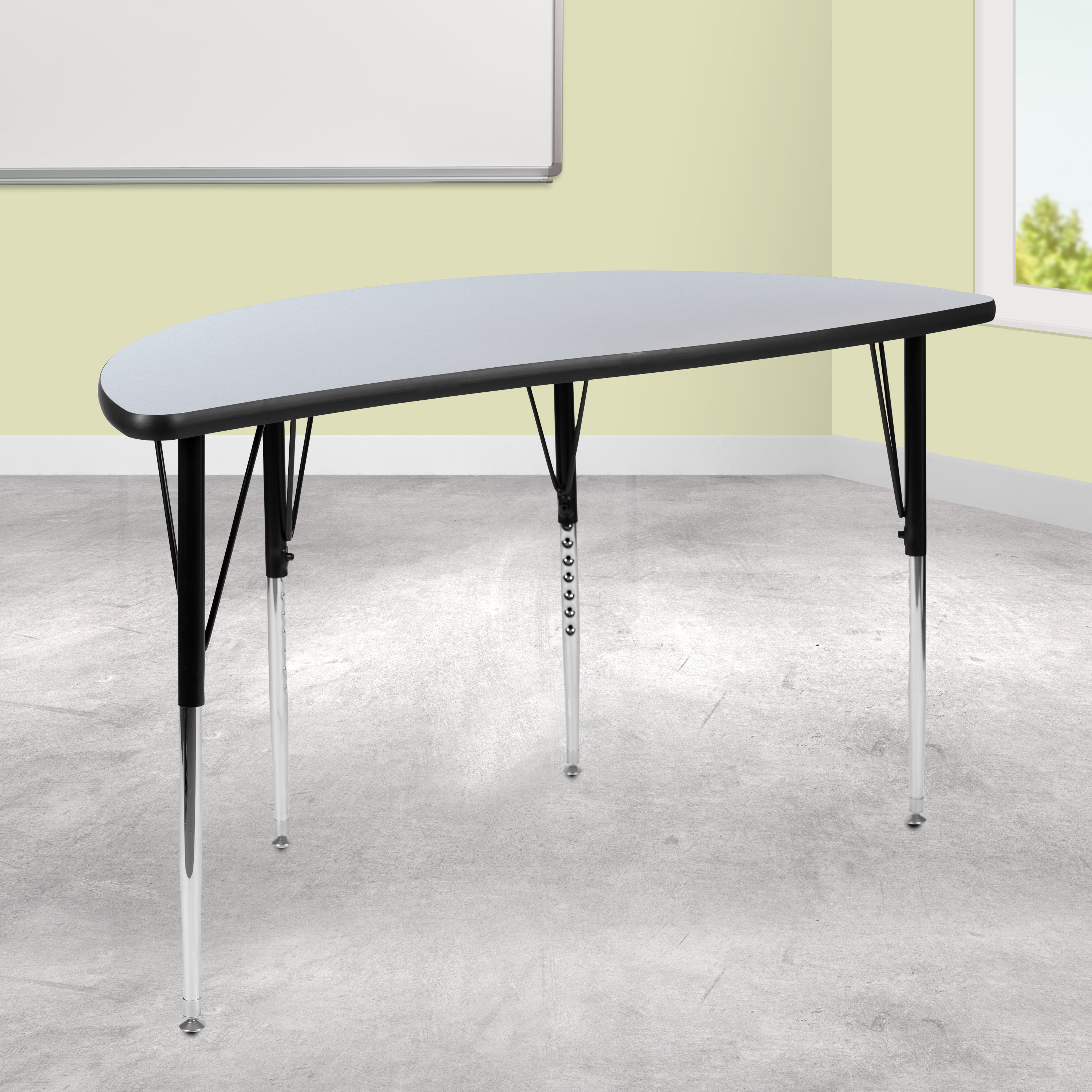 Wren 47.5" Half Circle Wave Flexible Collaborative Grey Thermal Laminate Activity Table - Standard Height Adjustable Legs