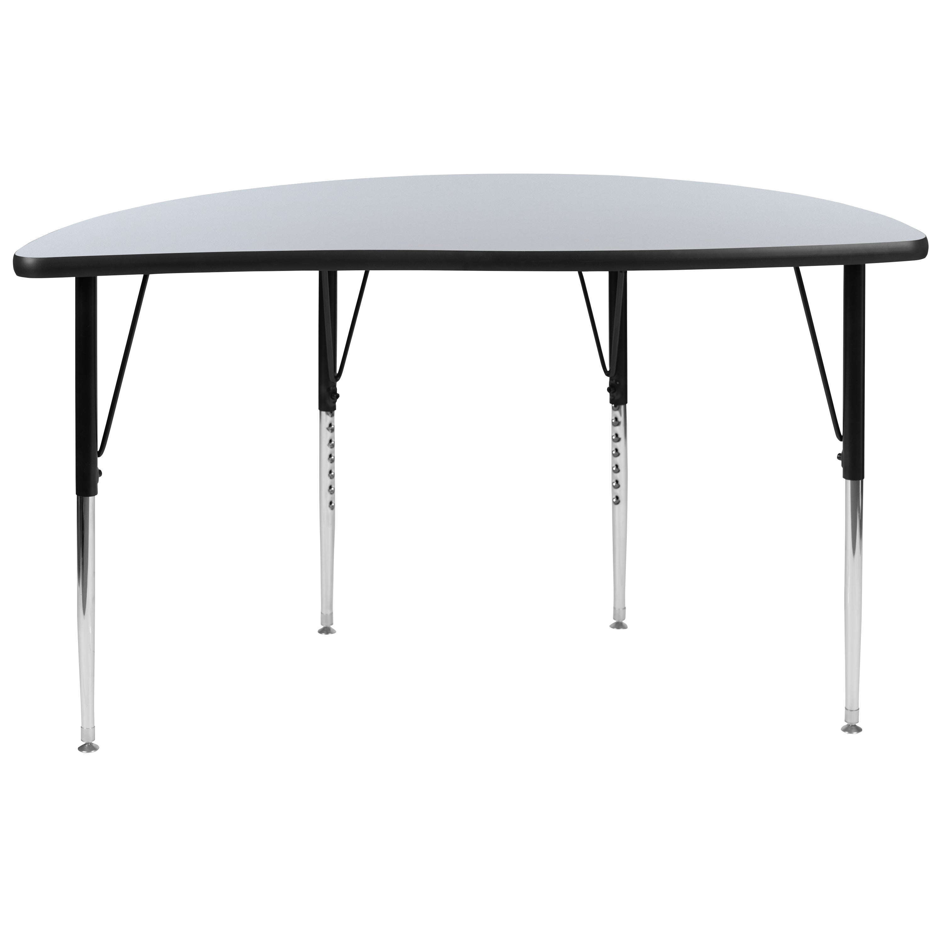 Wren 47.5" Half Circle Wave Flexible Collaborative Grey Thermal Laminate Activity Table - Standard Height Adjustable Legs