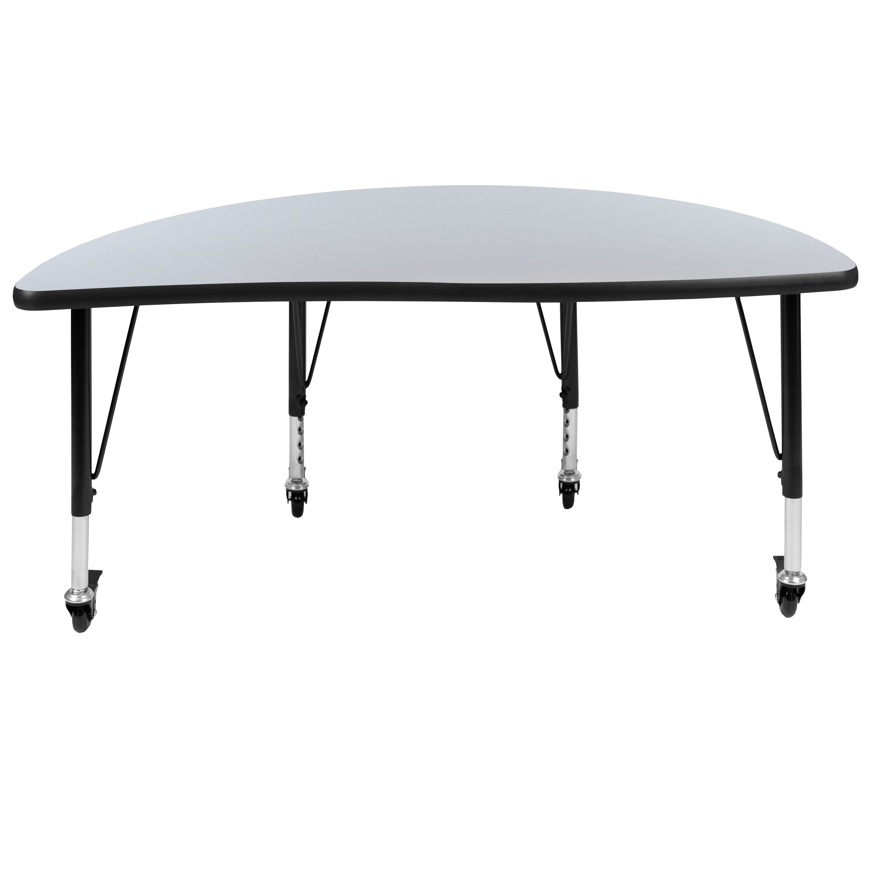 Wren Mobile 47.5" Half Circle Wave Flexible Collaborative Grey Thermal Laminate Activity Table - Height Adjust Short Legs