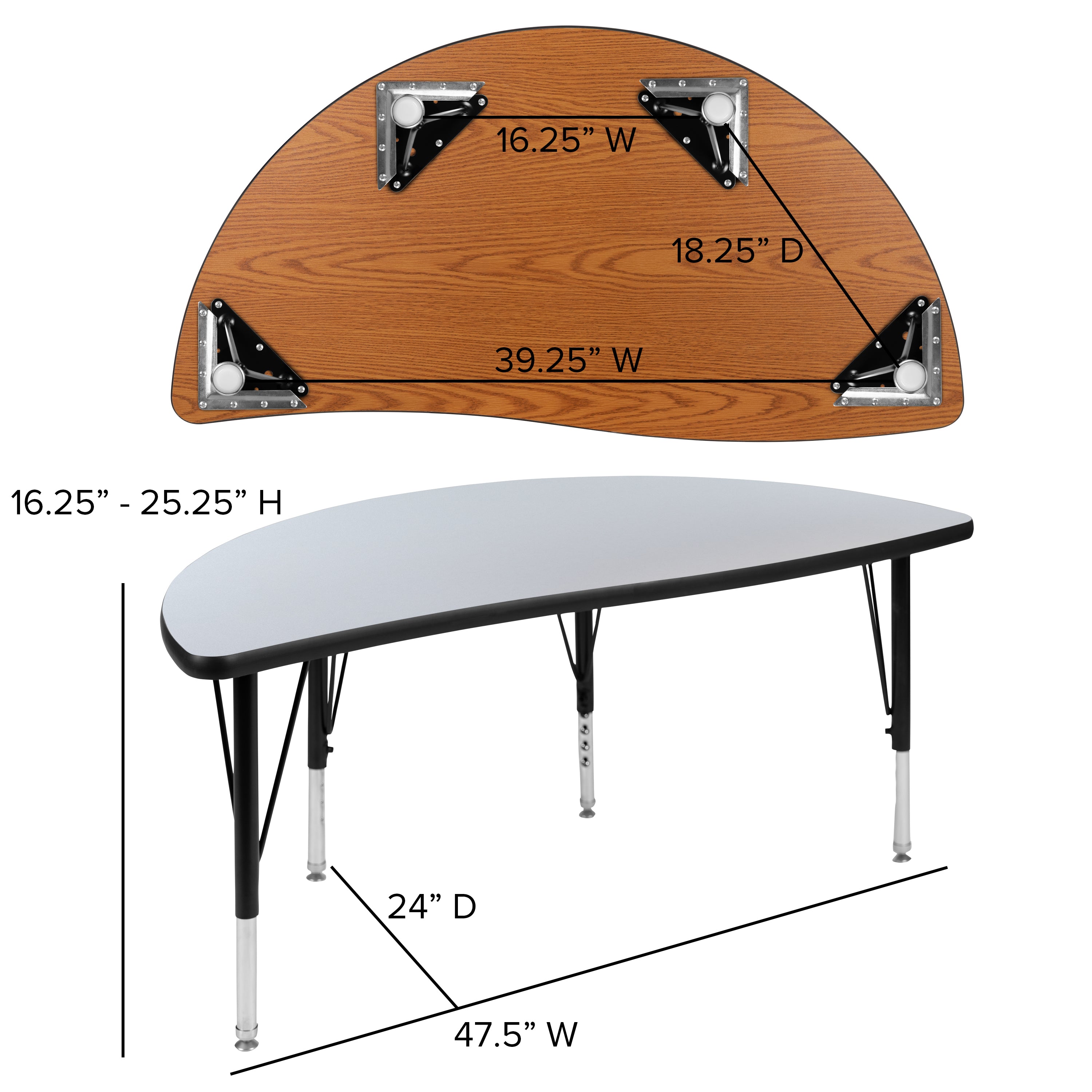 Wren 47.5" Half Circle Wave Flexible Collaborative Grey Thermal Laminate Activity Table - Height Adjustable Short Legs