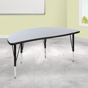 Wren 47.5" Half Circle Wave Flexible Collaborative Grey Thermal Laminate Activity Table - Height Adjustable Short Legs