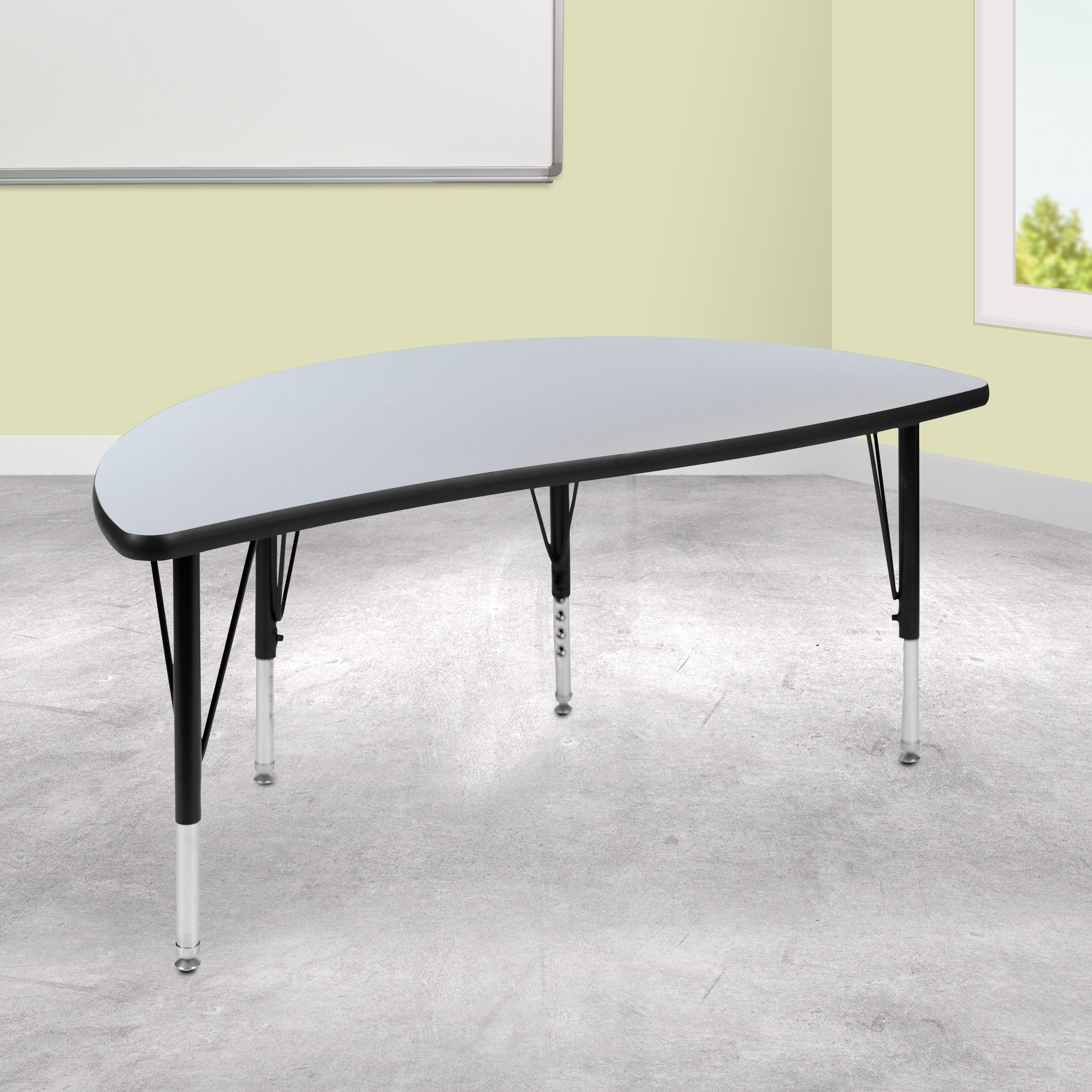Wren 47.5" Half Circle Wave Flexible Collaborative Grey Thermal Laminate Activity Table - Height Adjustable Short Legs