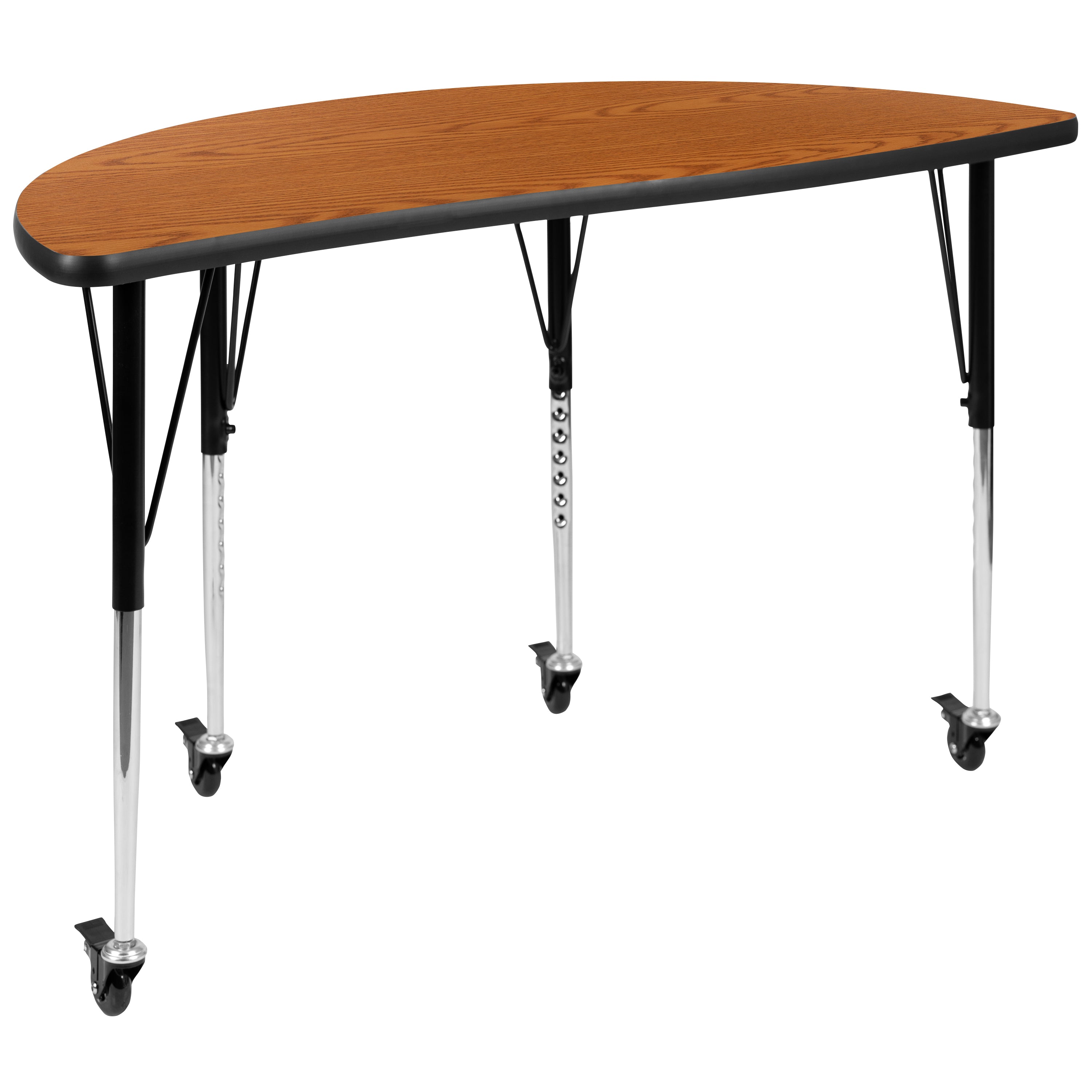 Wren Mobile 47.5" Half Circle Wave Flexible Collaborative Oak Laminate Activity Table - Standard Height Adjustable Legs