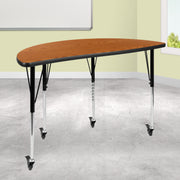 Wren Mobile 47.5" Half Circle Wave Flexible Collaborative Oak Laminate Activity Table - Standard Height Adjustable Legs