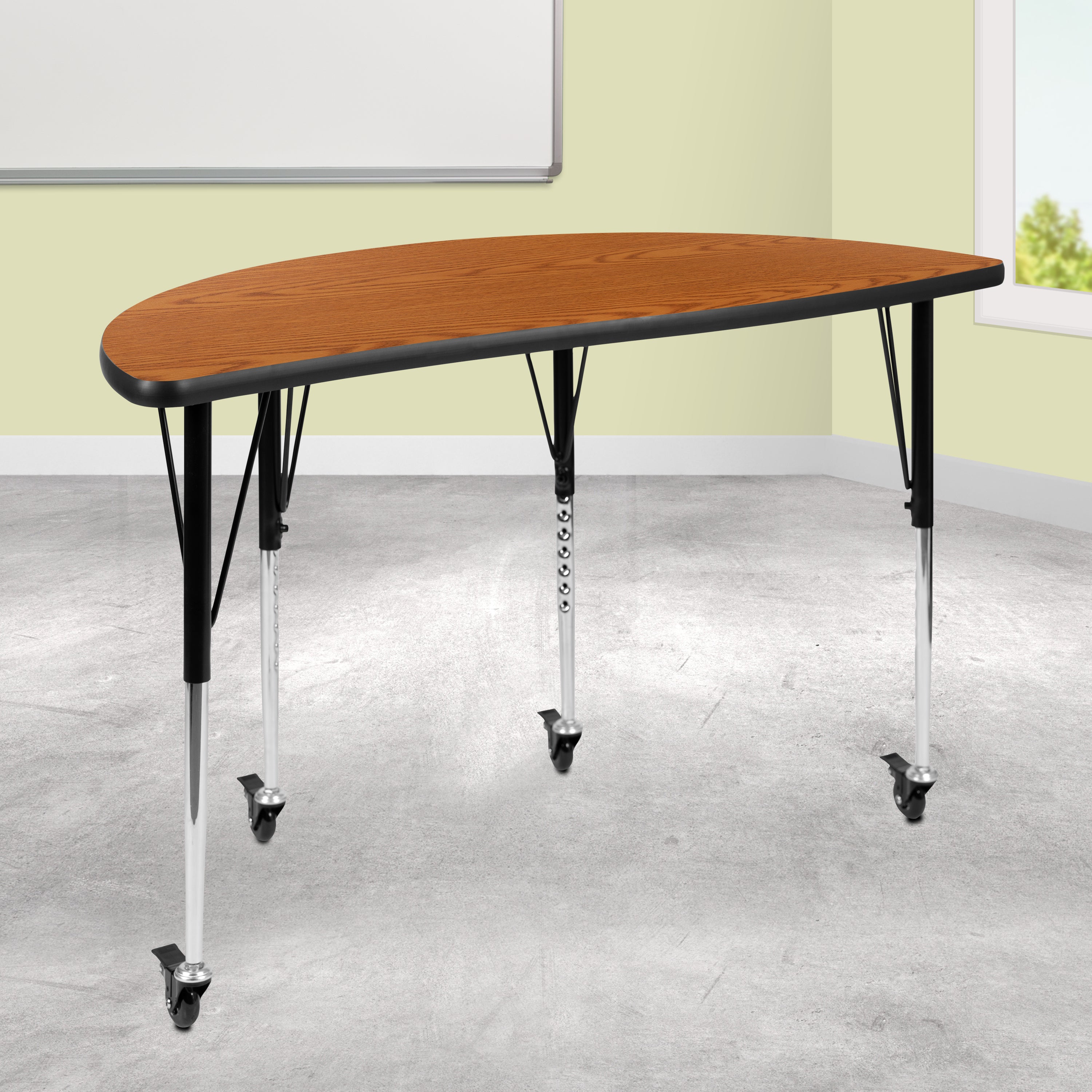 Wren Mobile 47.5" Half Circle Wave Flexible Collaborative Oak Laminate Activity Table - Standard Height Adjustable Legs