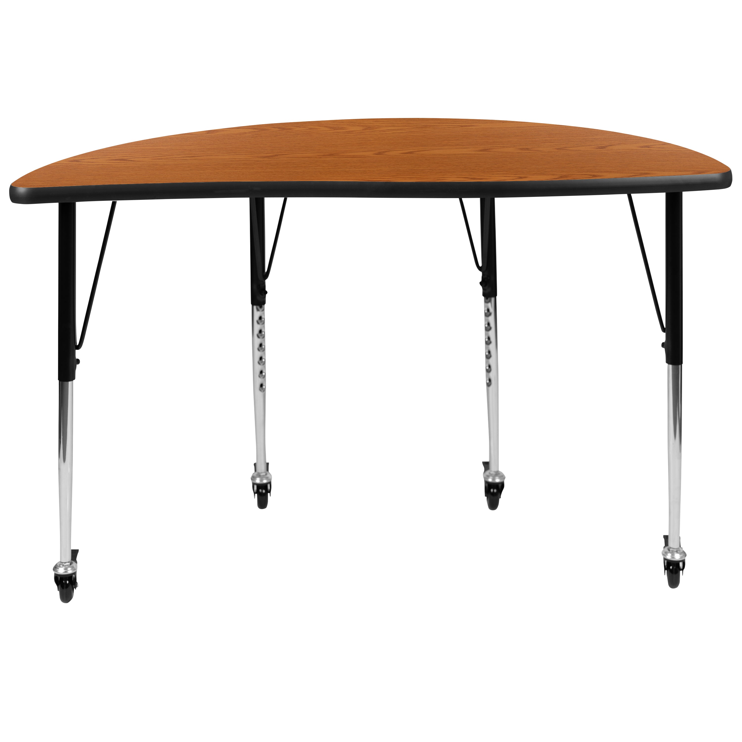 Wren Mobile 47.5" Half Circle Wave Flexible Collaborative Oak Laminate Activity Table - Standard Height Adjustable Legs