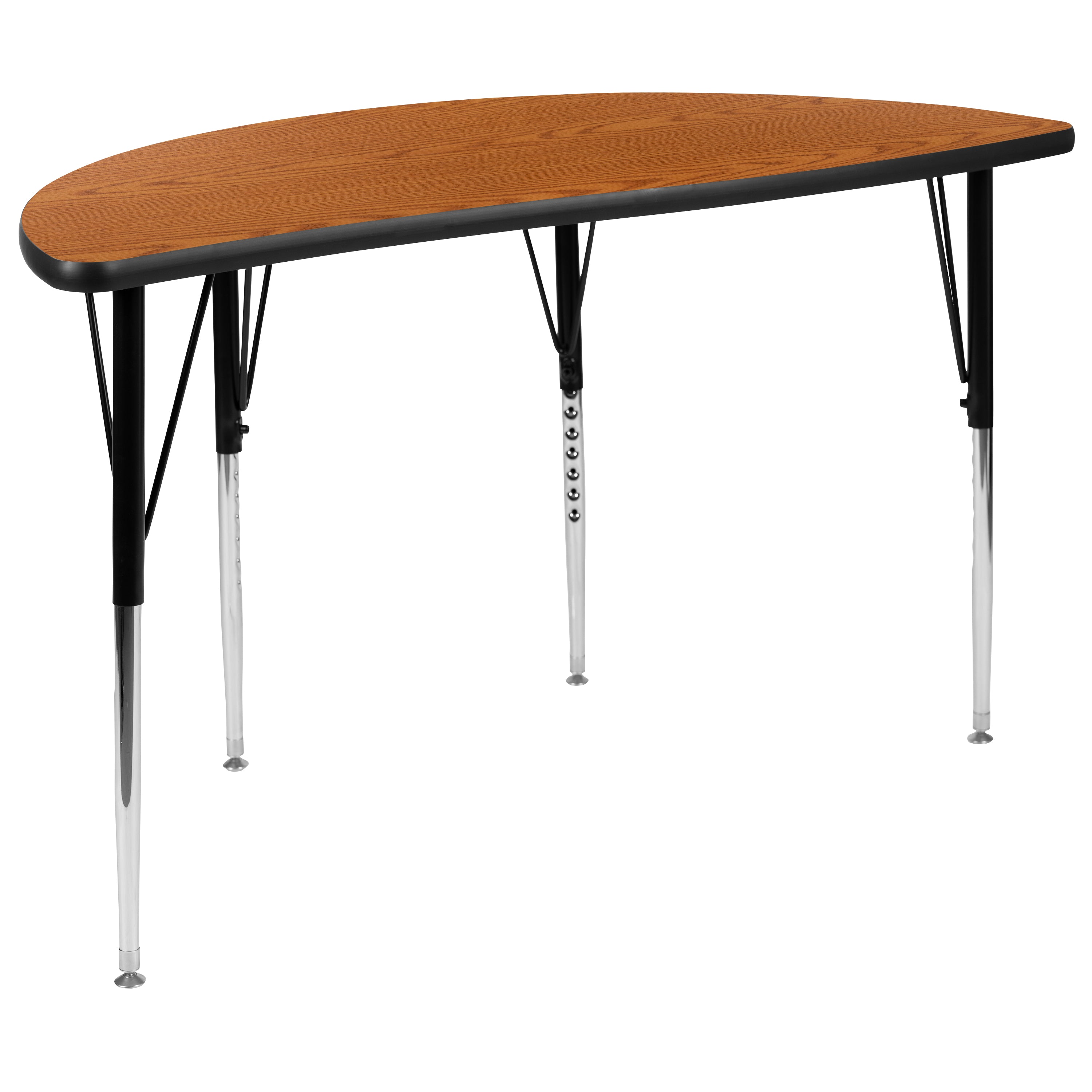 Wren 47.5" Half Circle Wave Flexible Collaborative Oak Thermal Laminate Activity Table - Standard Height Adjustable Legs
