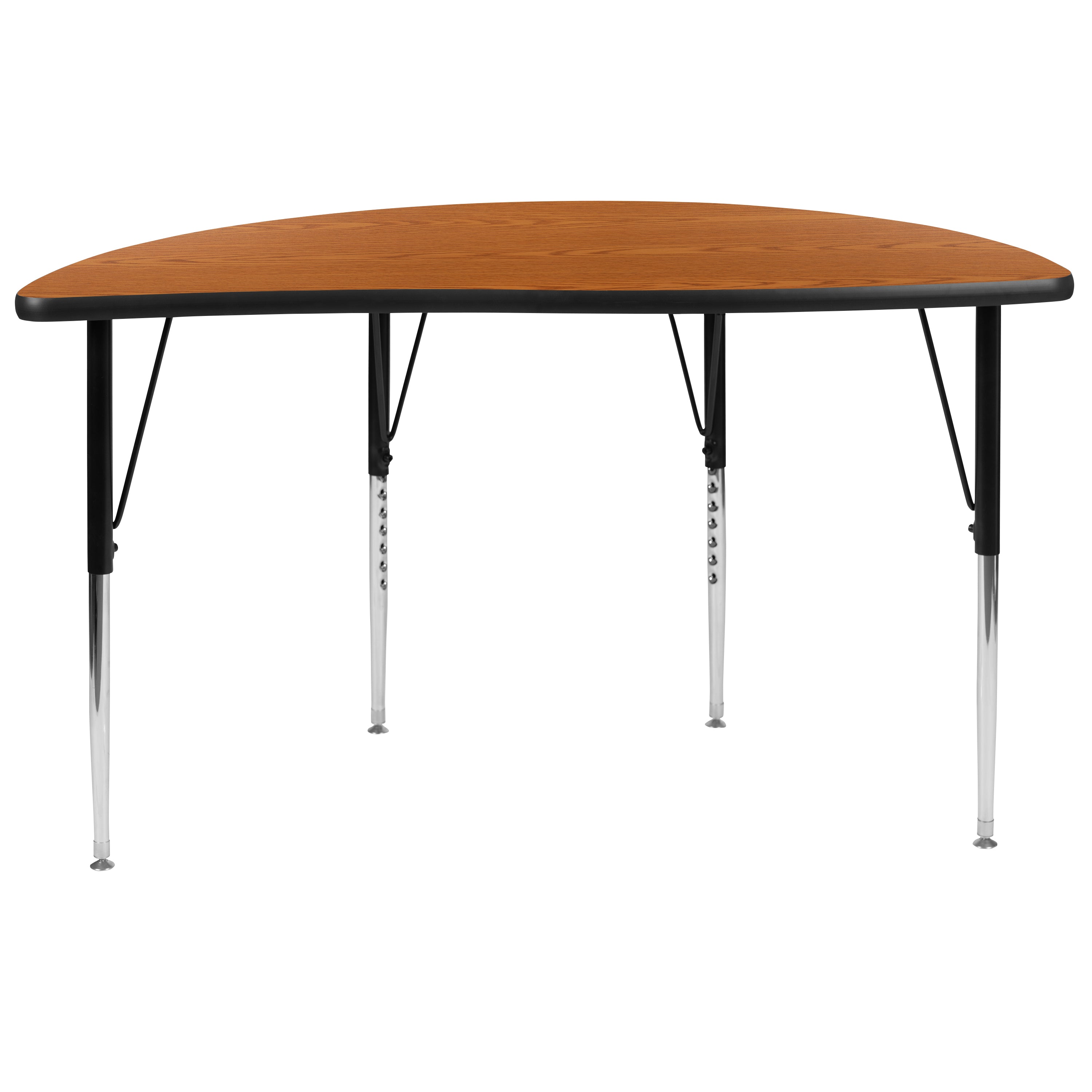 Wren 47.5" Half Circle Wave Flexible Collaborative Oak Thermal Laminate Activity Table - Standard Height Adjustable Legs