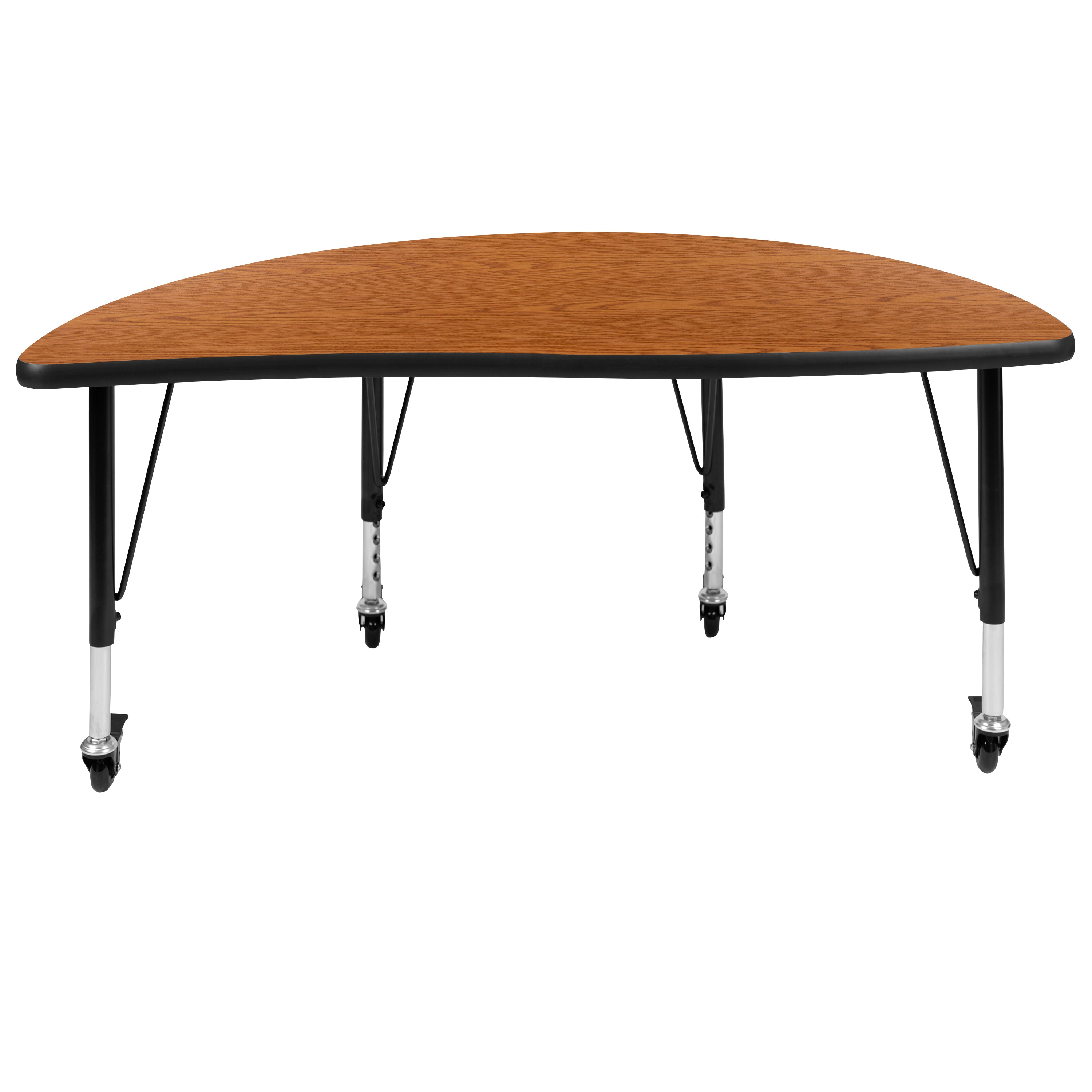 Wren Mobile 47.5" Half Circle Wave Flexible Collaborative Oak Thermal Laminate Activity Table - Height Adjust Short Legs