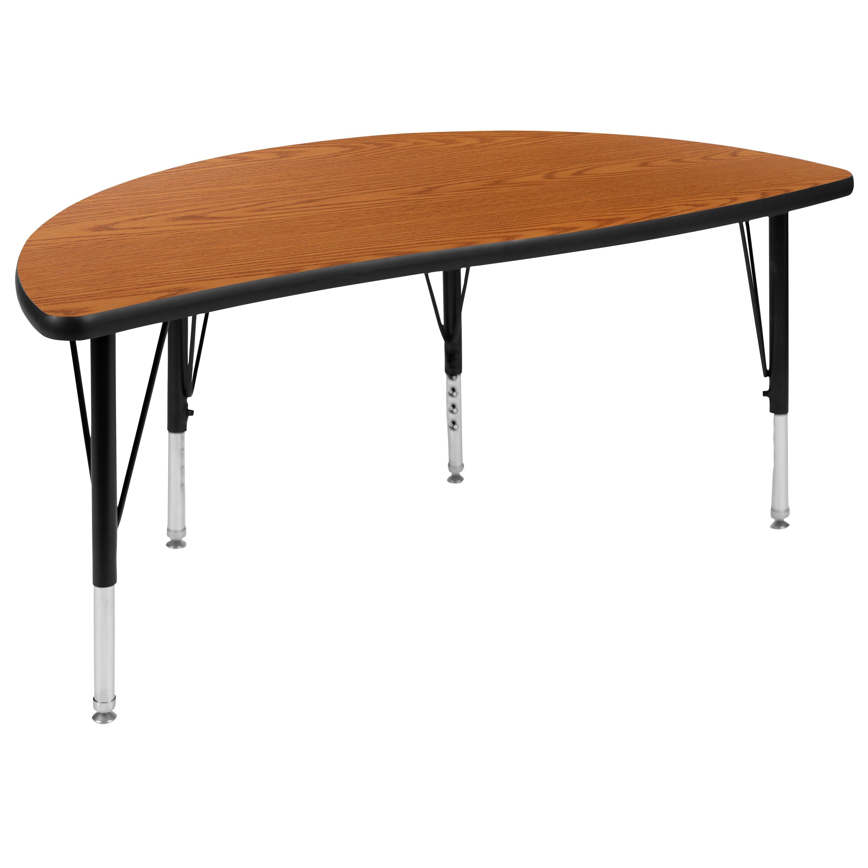 Wren 47.5" Half Circle Wave Flexible Collaborative Oak Thermal Laminate Activity Table - Height Adjustable Short Legs