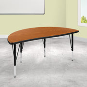 Wren 47.5" Half Circle Wave Flexible Collaborative Oak Thermal Laminate Activity Table - Height Adjustable Short Legs