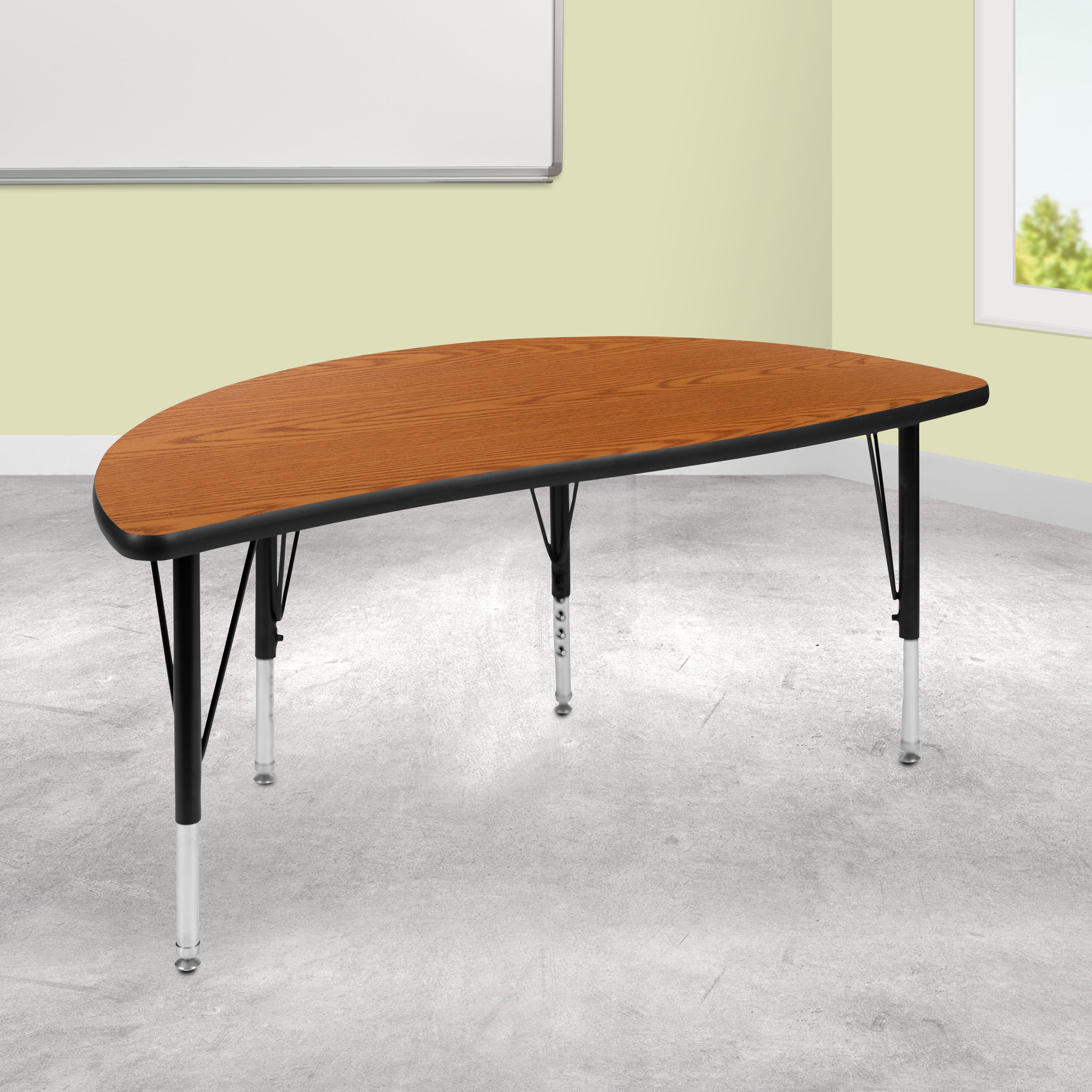 Wren 47.5" Half Circle Wave Flexible Collaborative Oak Thermal Laminate Activity Table - Height Adjustable Short Legs