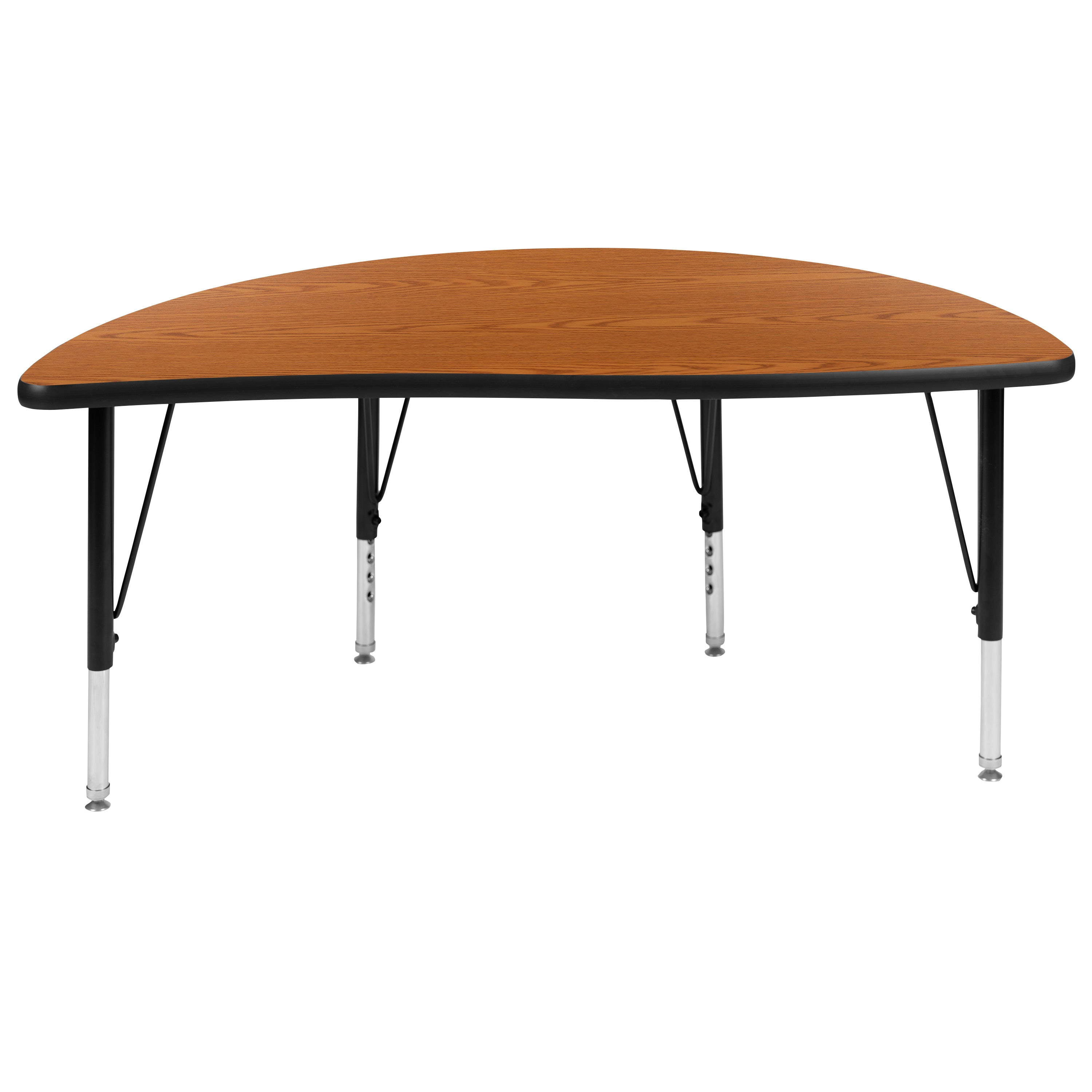Wren 47.5" Half Circle Wave Flexible Collaborative Oak Thermal Laminate Activity Table - Height Adjustable Short Legs