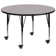 Wren Mobile 48'' Round Grey HP Laminate Activity Table - Height Adjustable Short Legs