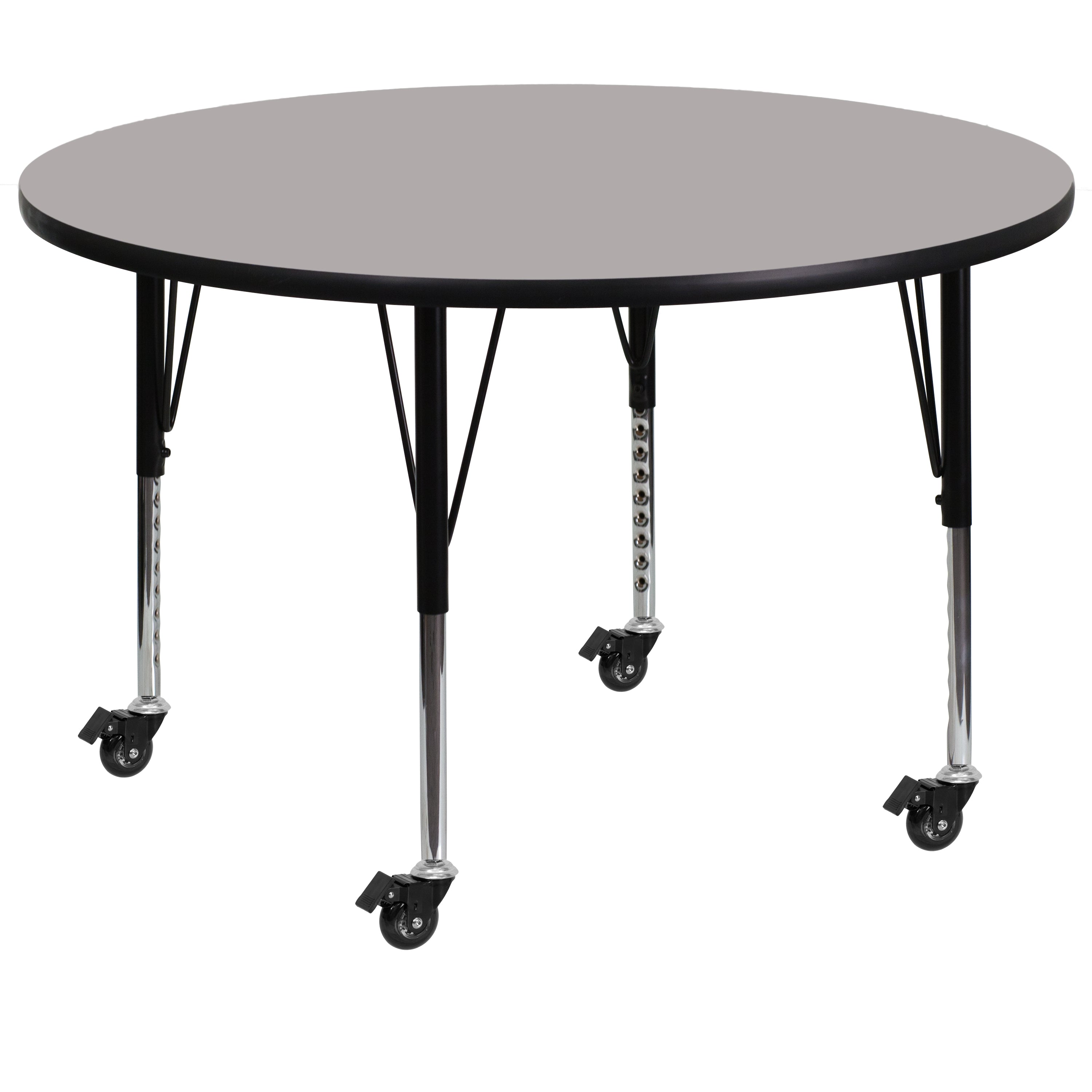 Wren Mobile 48'' Round Grey HP Laminate Activity Table - Height Adjustable Short Legs