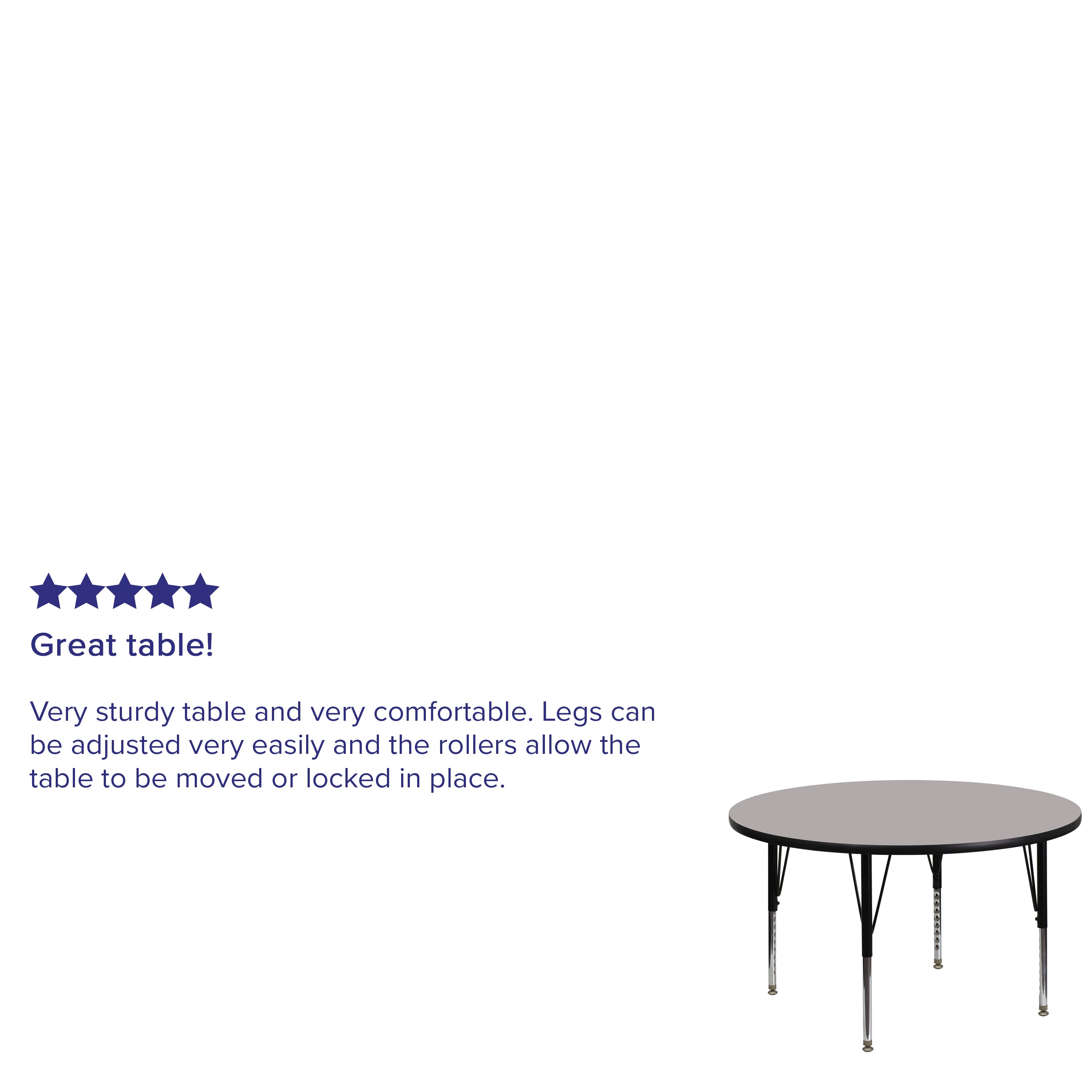 Wren 48'' Round Grey HP Laminate Activity Table - Height Adjustable Short Legs