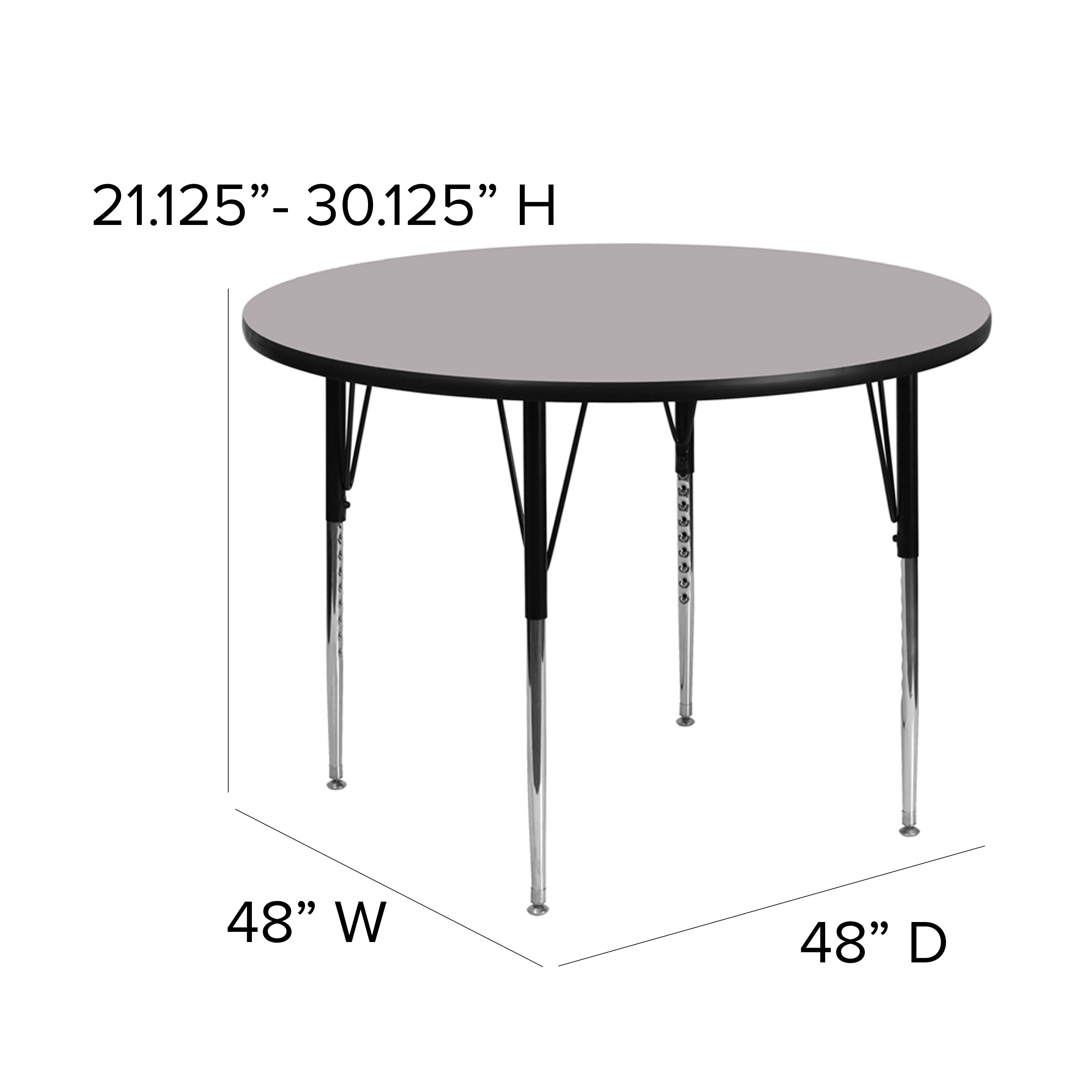 Wren 48'' Round Grey Thermal Laminate Activity Table - Standard Height Adjustable Legs