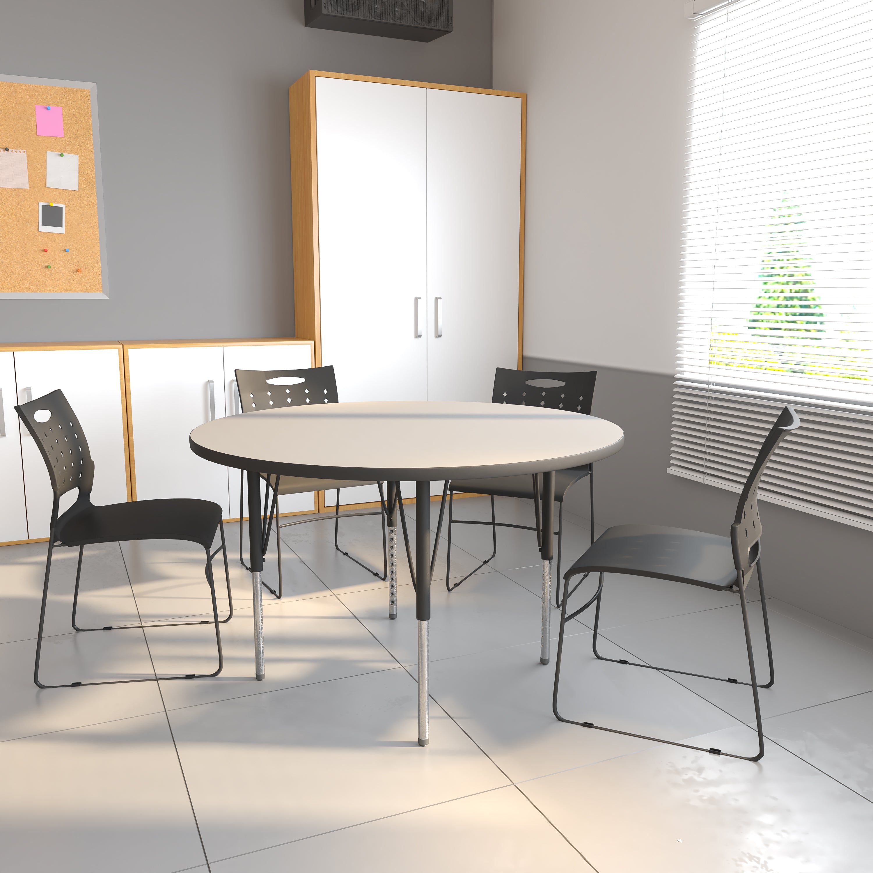 Wren 48'' Round Grey Thermal Laminate Activity Table - Standard Height Adjustable Legs
