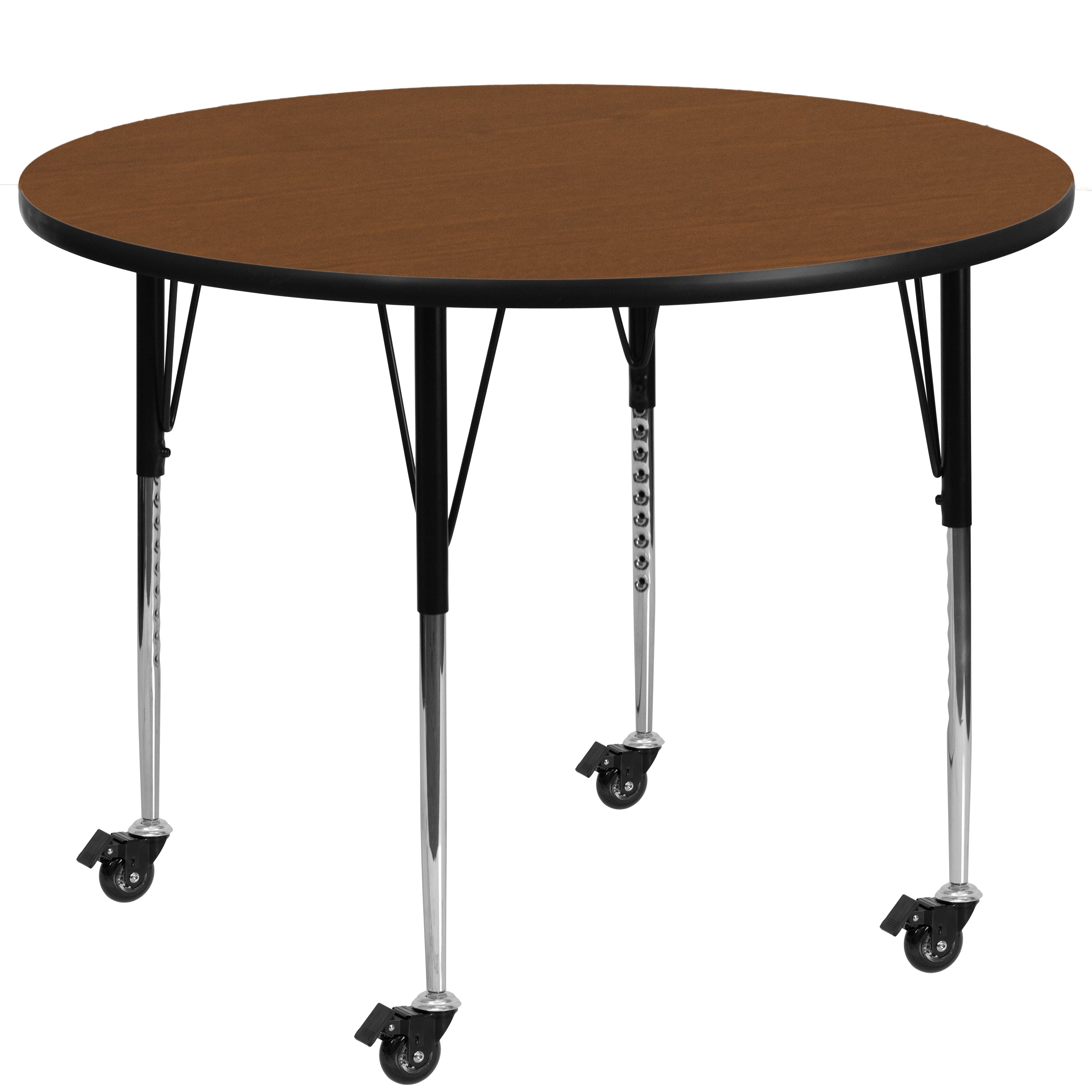 Wren Mobile 48'' Round Oak HP Laminate Activity Table - Standard Height Adjustable Legs
