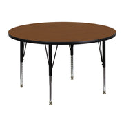 Wren 48'' Round Oak HP Laminate Activity Table - Height Adjustable Short Legs