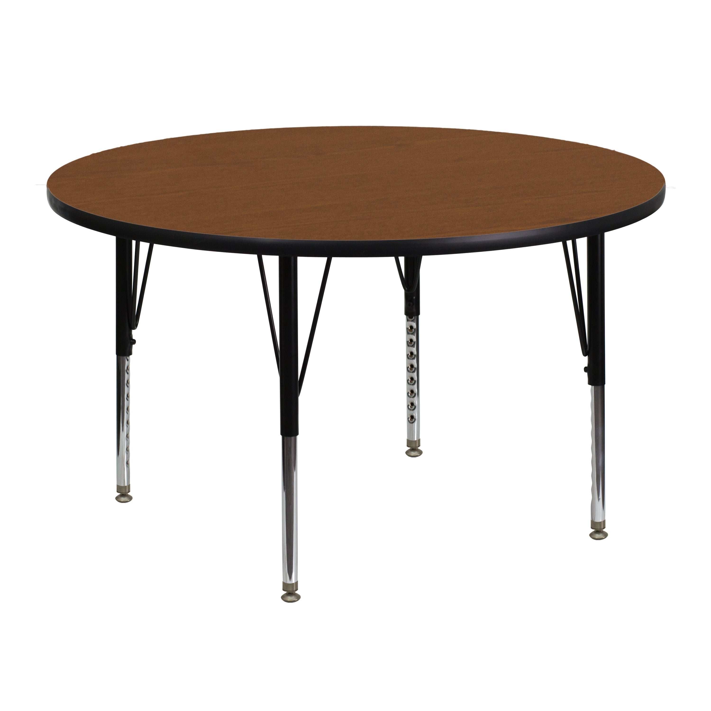 Wren 48'' Round Oak HP Laminate Activity Table - Height Adjustable Short Legs