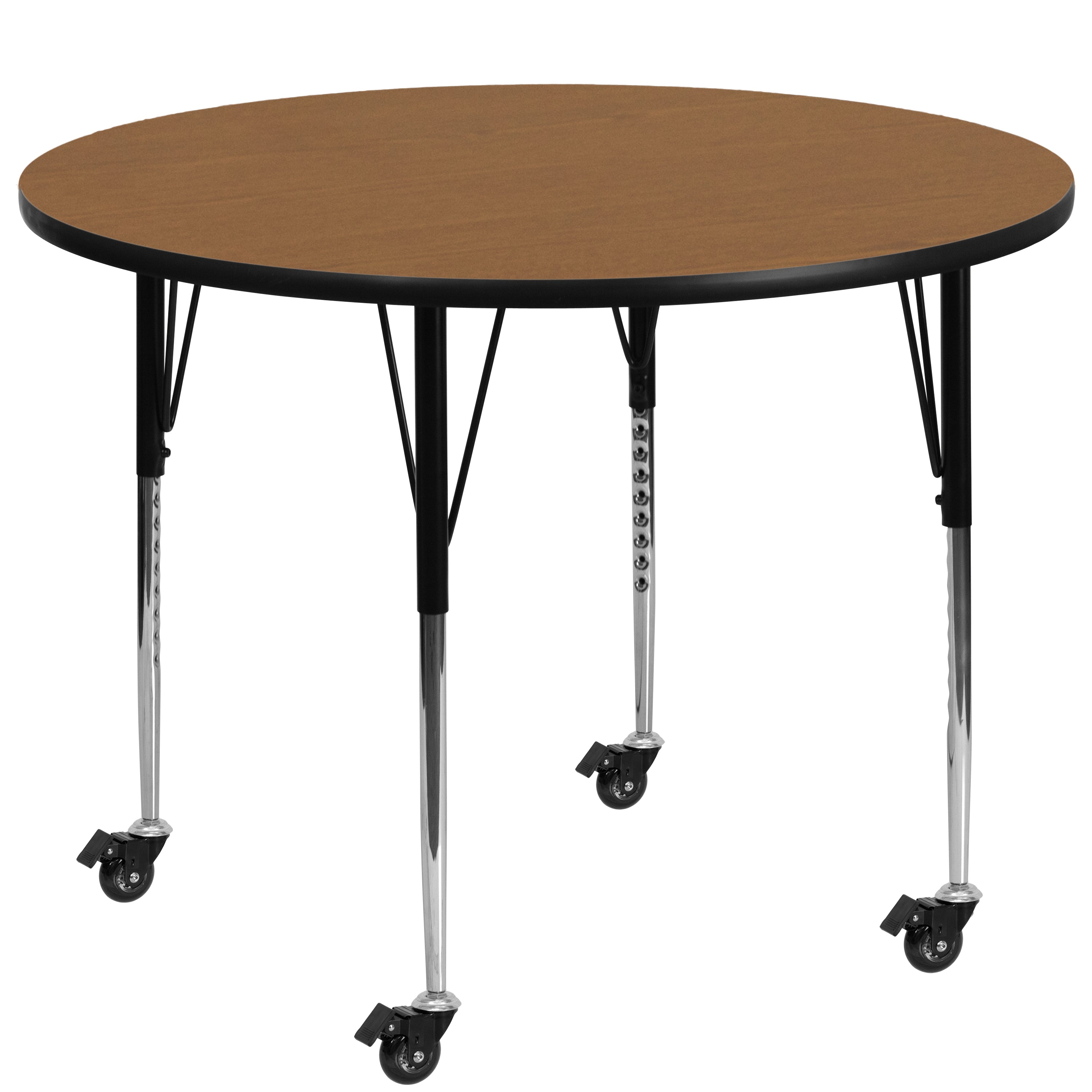 Wren Mobile 48'' Round Oak Thermal Laminate Activity Table - Standard Height Adjustable Legs
