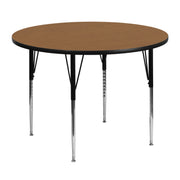 Wren 48'' Round Oak Thermal Laminate Activity Table - Standard Height Adjustable Legs
